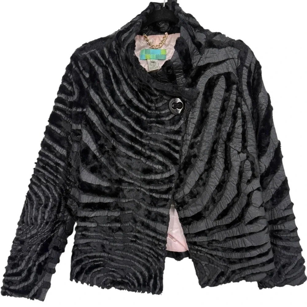 Beth Bowley Black Zebra Print Textured Jacket Size 4 Unique Statement Mob Wife - Picture 4 of 15
